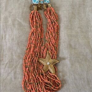 Coral and Gold Starfish Necklace